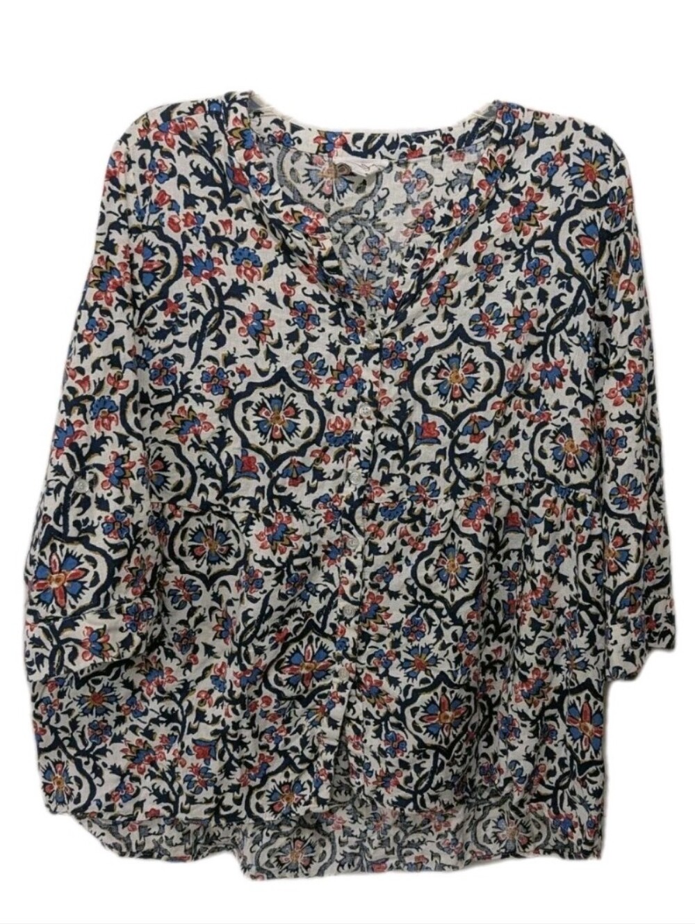 Panama Jack Linen Blend Babydoll Button Peasant Top Blouse 1X Mature #30